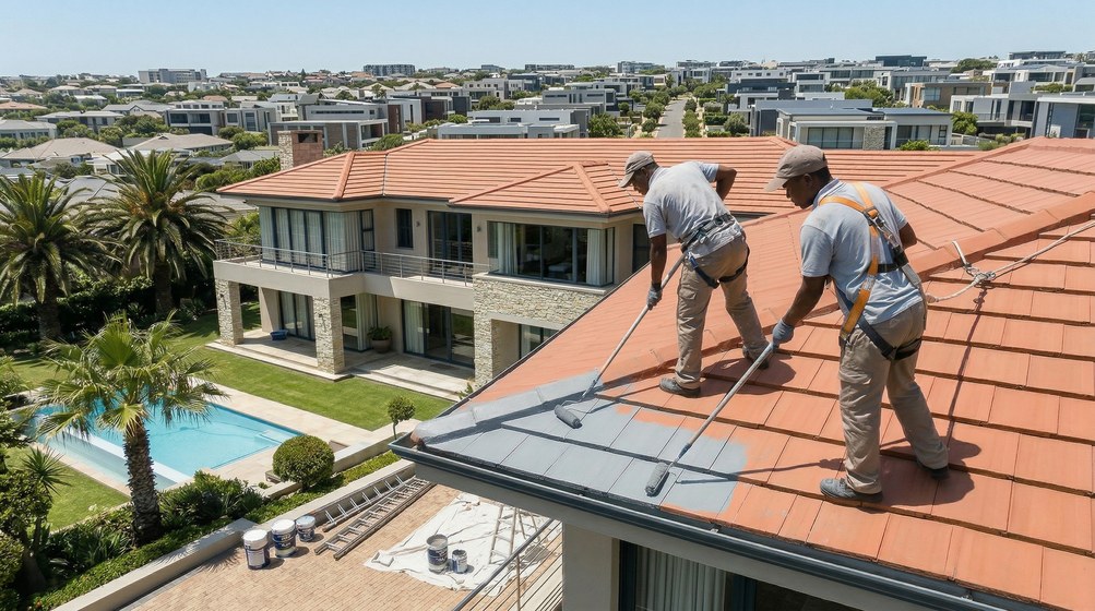 Roof sheeting and rust treatment on an Ocean View home