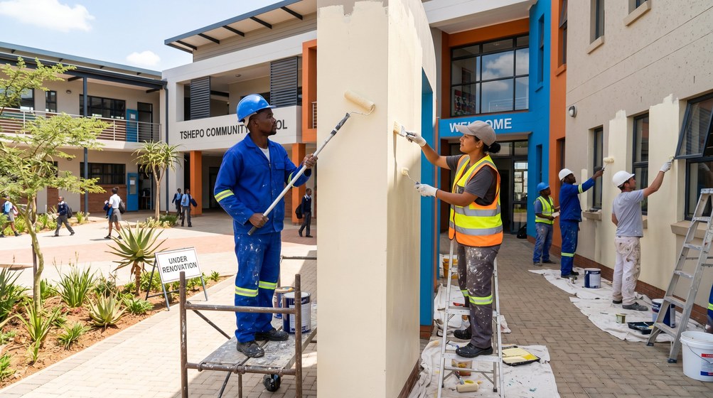 Professional school painting team painting a community school in Kommetjie