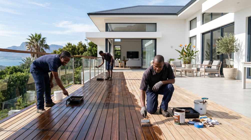 Exterior timber and wall painting on a Noordhoek property